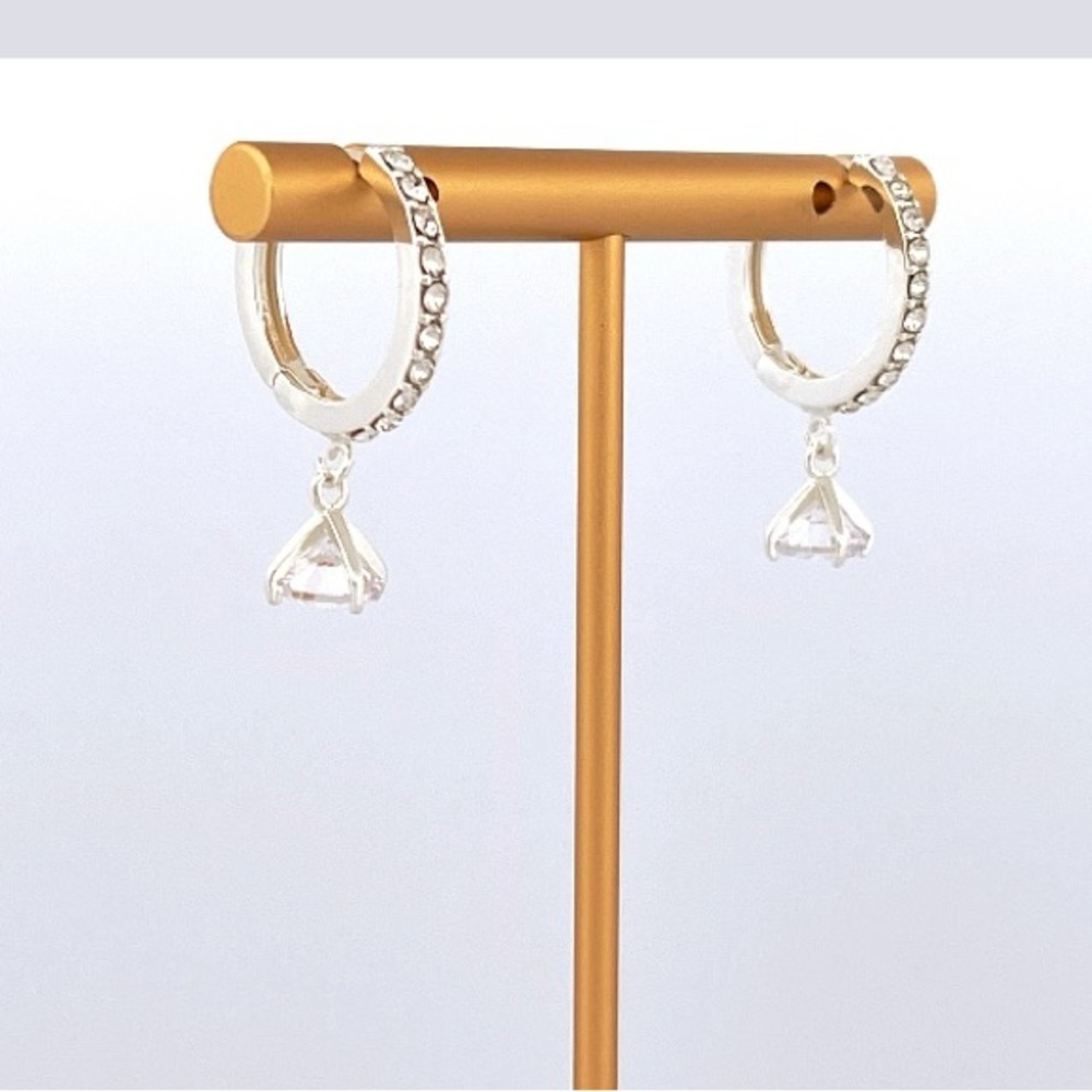 Crystal Dangle Huggie Hoop Sterling Silver Plated Drop Earrings